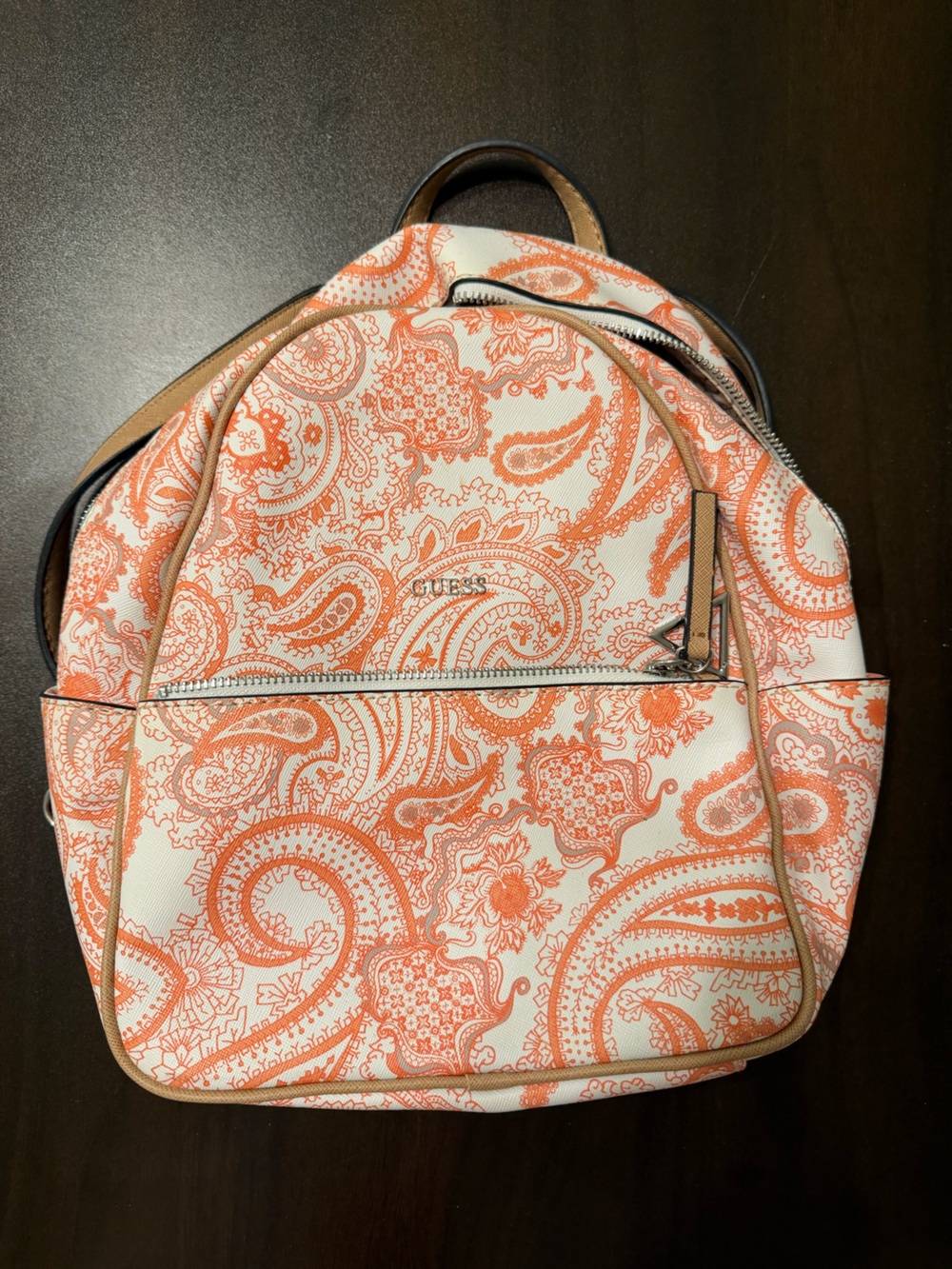 GUESS Orange & Cream Paisley Backpack Bag
